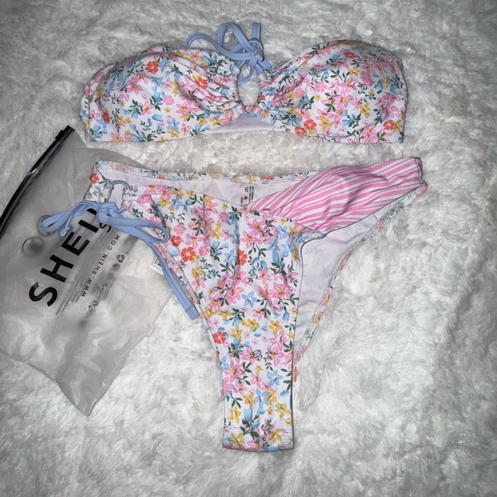 SHEIN Floral and Striped Bikini Set